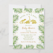 Invitation Dinosaure d'or Baby shower de verdure tropicale (Devant)