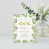 Invitation Dinosaure d'or Baby shower de verdure tropicale (Debout devant)