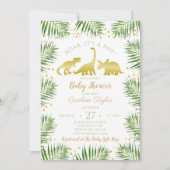 Invitation Dinosaure d'or Baby shower de verdure tropicale (Devant)