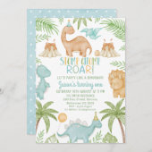 Invitation Dinosaure du rôtisseur bleu orange (Devant / Derrière)