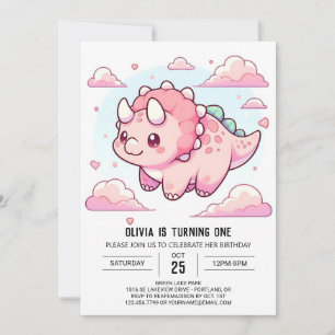 Invitation Dinosaure Enchantée moderne 1er anniversaire