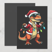 Invitation Dinosaure enveloppé de lumières de Noël Chapeau de (Devant / Derrière)