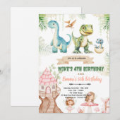 Invitation dinosaure et fée des bois (Devant / Derrière)