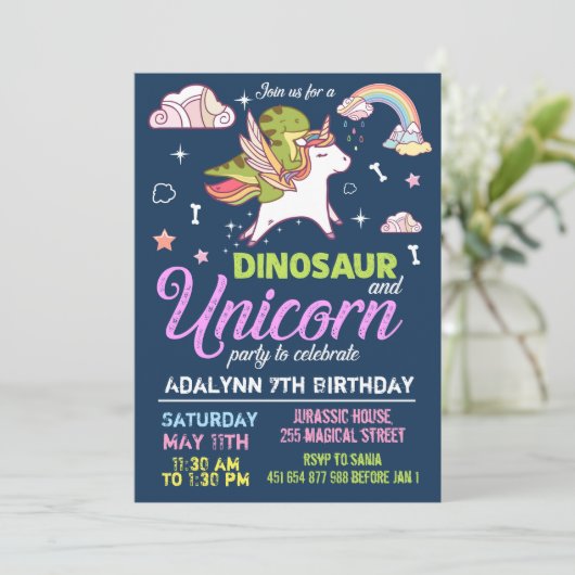 Invitation Dinosaure et Licorne - INVITATION FRÈRE (Debout devant)