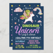Invitation Dinosaure et Licorne - INVITATION FRÈRE (Devant / Derrière)