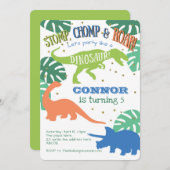 Invitation Dinosaure, Fête d'anniversaire, Vert, Bleu Anniver (Devant / Derrière)