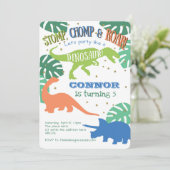 Invitation Dinosaure, Fête d'anniversaire, Vert, Bleu Anniver (Debout devant)