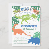 Invitation Dinosaure, Fête d'anniversaire, Vert, Bleu Anniver (Devant)