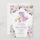 Invitation Dinosaure fête du thé floral violet 3e anniversair (Devant)