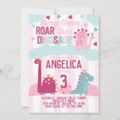 Invitation Dinosaure fille rose fête d'anniversaire Thème (Devant)