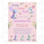 Invitation Dinosaure fille rose mignonne 1er anniversaire