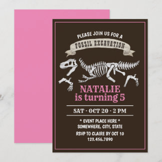 Invitation Dinosaure Fossil Excavation Fille fête d'anniversa