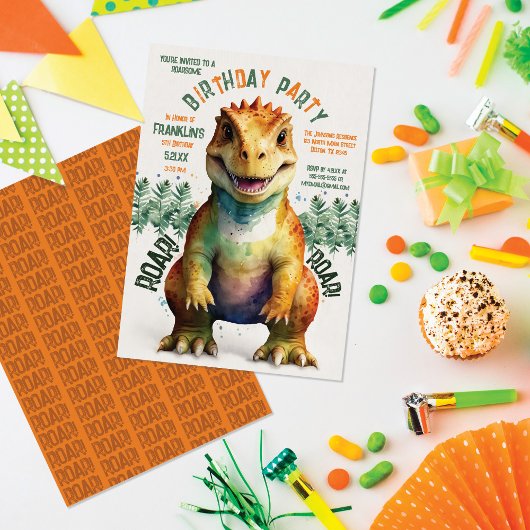 Invitation Dinosaure géant Aquarelle Boy's Birthday Party