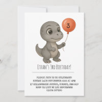 Dinosaure Gris aux Yeux Écarquillés avec Ballon d'