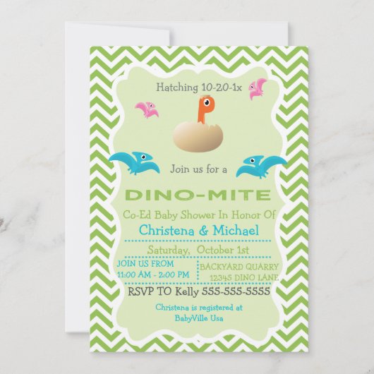 Invitation Dinosaure hachant l'invitation de baby shower (Devant)