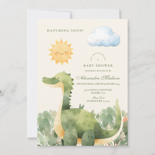 Invitation Dinosaure Hatching Bientôt Baby shower (Devant)