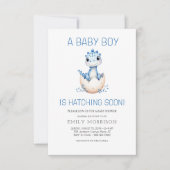 Invitation Dinosaure Hatching Bientôt Dino Baby Boy Douche (Devant)