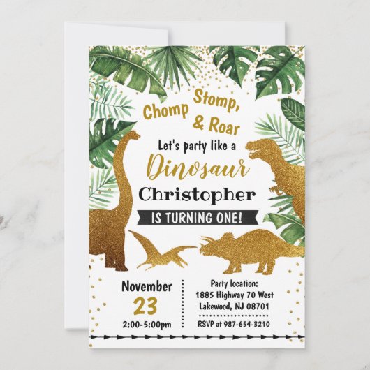 Invitation Dinosaure invitation, Dinosaur anniversaire (Devant)