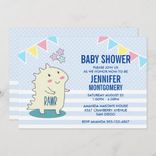 Invitation Dinosaure Jaune mignonne avec Baby shower Happy St