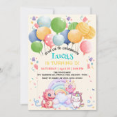 Invitation Dinosaure Licorne Arc-en-ciel donut ballon motif m (Devant)
