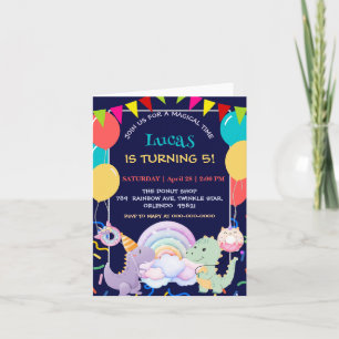 Invitation Dinosaure Licorne Arc-en-ciel donut ballon motif m