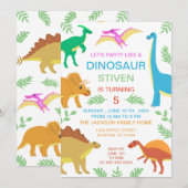 Invitation Dinosaure mignon Anniversaire coloré (Devant / Derrière)