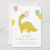 Invitation Dinosaure mignon avec Anniversaire de enfant de ba (Devant)