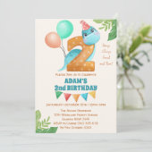 Invitation Dinosaure mignon avec ballons 2e anniversaire (Debout devant)