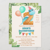 Invitation Dinosaure mignon avec ballons 2e anniversaire (Devant / Derrière)