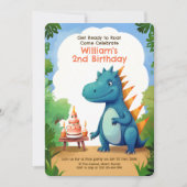 Invitation Dinosaure mignon avec gâteau | Anniversaire de enf (Devant)