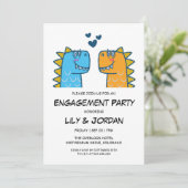 Invitation Dinosaure mignon couple dessin fiançailles (Debout devant)