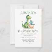Invitation Dinosaure mignon éclosion Bientôt bébé garçon douc (Devant)
