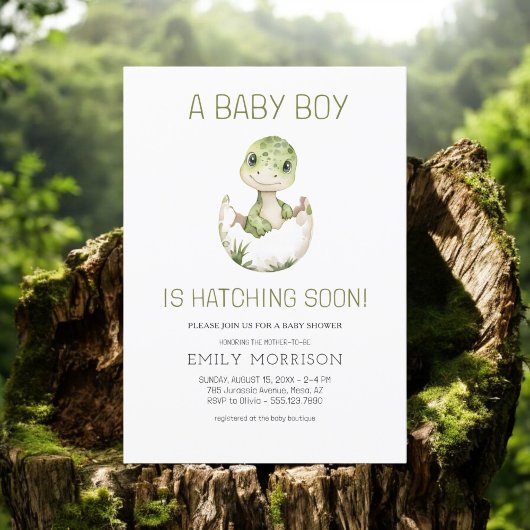 Invitation Dinosaure mignon éclosion Bientôt bébé garçon douc