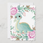 Invitation Dinosaure mignon et Baby shower de pivoine rose In (Dos)
