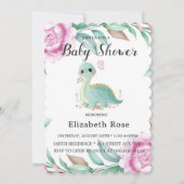 Invitation Dinosaure mignon et Baby shower de pivoine rose In (Devant)