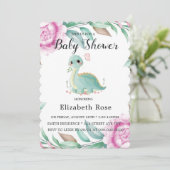 Invitation Dinosaure mignon et Baby shower de pivoine rose In (Debout devant)