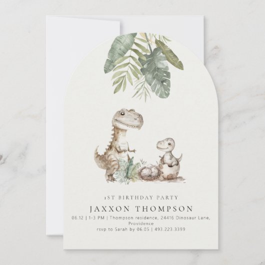 Invitation Dinosaure mignon, tout âge fête d'anniversaire (Devant)