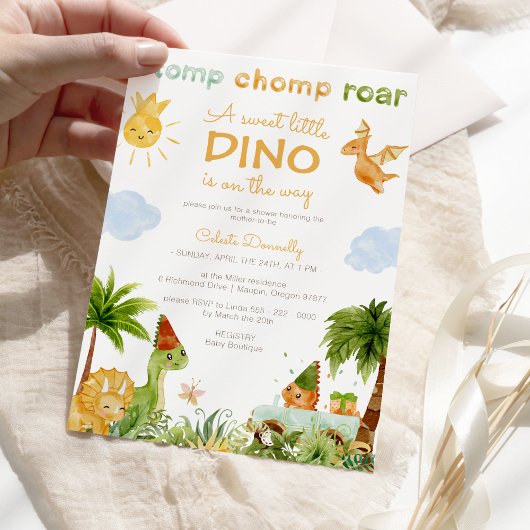 Invitation Dinosaure moderne blanc doux petit Baby shower