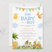 Invitation Dinosaure moderne Blanc Oh Baby Boy Douche (Devant)