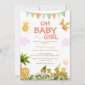 Invitation Dinosaure moderne Blanc Oh bébé fille Douche (Devant)