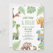 Invitation Dinosaure Moderne Chompe à Stompe & Roar Anniversa (Devant)