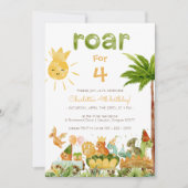 Invitation Dinosaure moderne Roar pour quatre fête d'annivers (Devant)