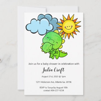 Invitation Dinosaure Neutre Genre Baby shower Cute Invitatiat