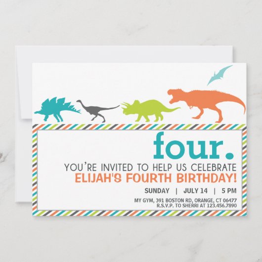 Invitation Dinosaure Neutre moderne Silhouette Anniversaire I (Devant)