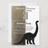 Invitation Dinosaure noir et blanc or 50e fête d'anniversaire (Devant)