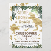 Invitation Dinosaure or mignon Anniversaire de enfant Dino Tr (Devant / Derrière)