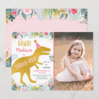 Dinosaure Or Rose Trois Rex Anniversaire