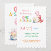 Invitation Dinosaure Peint Rouge Un A Saurus Anniversaire (Devant / Derrière)