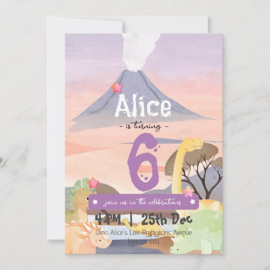 Invitation Dinosaure personnalisé 6ème anniversaire (Devant)