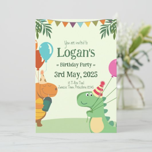 Invitation Dinosaure personnalisé pour la fête d'anniversaire (Debout devant)